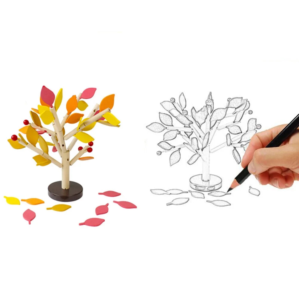 1 Set Wooden Tree Blocks with Leaves 3D Building Toy (Yellow) Y744561
