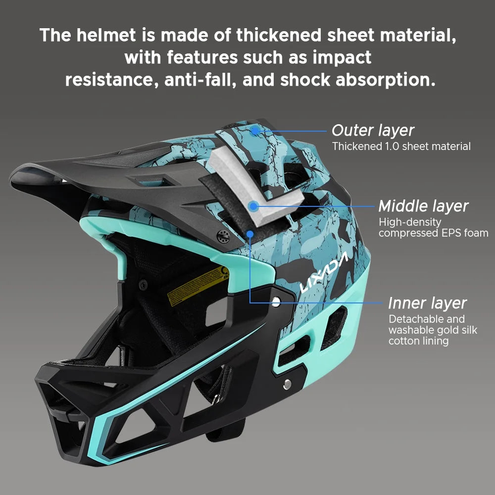 Full Face MTB Helmet with Visor, 59 61cm Head Circumference O811