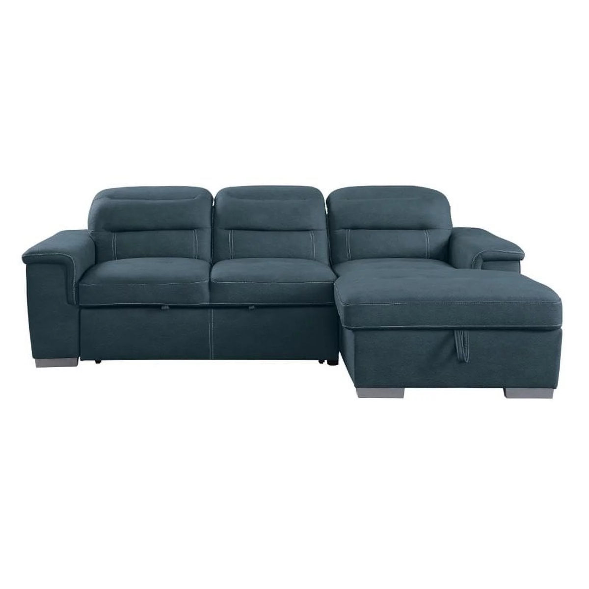 Blue Microfiber Sectional Sofa with Pull Out Bed U480