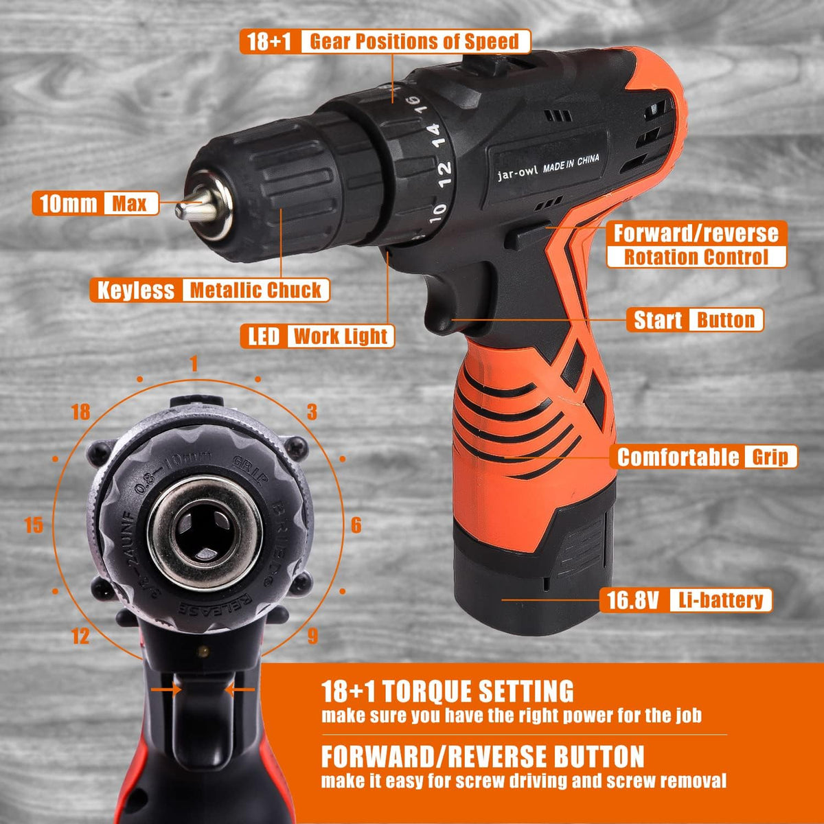 16.8V Cordless Drill Combo Kit with 48 Accessories Tool Set L318946