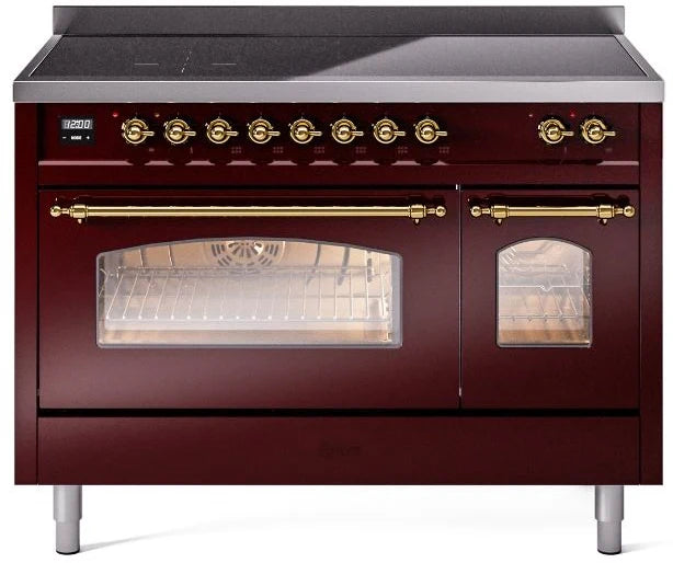 48 Induction Range with Electric Oven in Burgundy with Brass Trim K34083