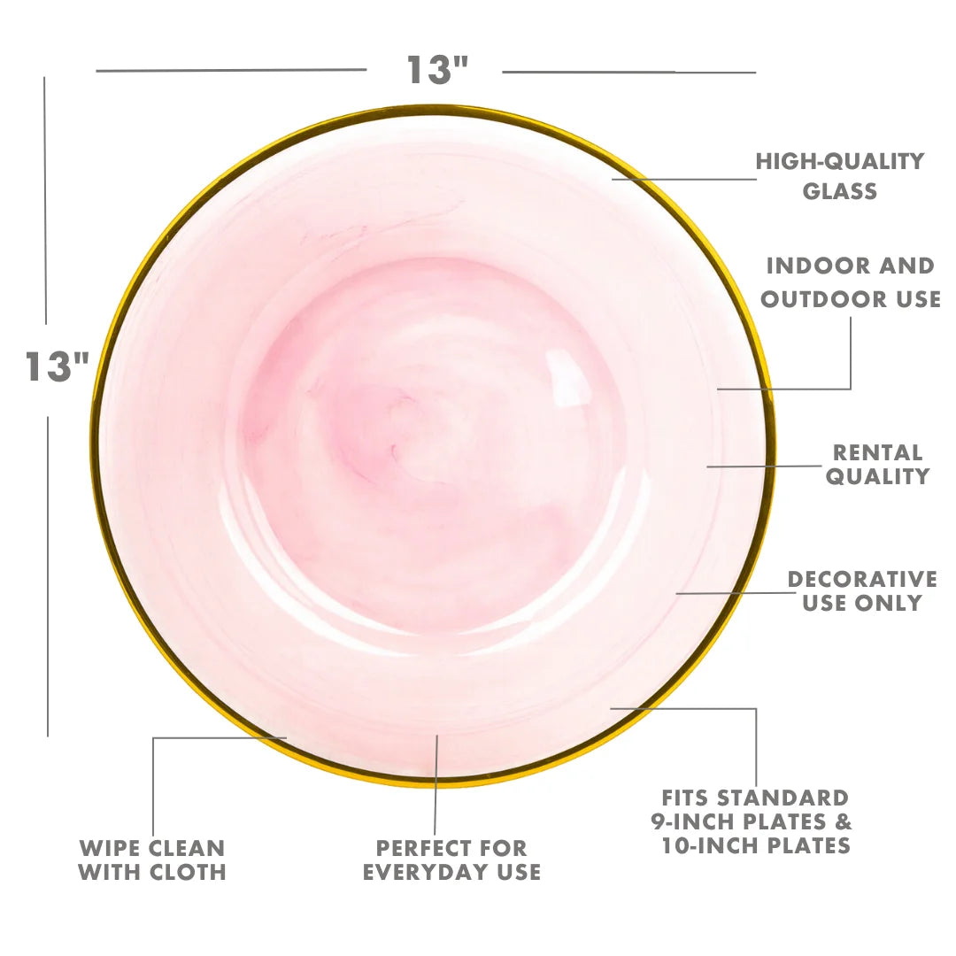 Round 13" Blush Pink Glass Charger Plates Set of 4 K691215