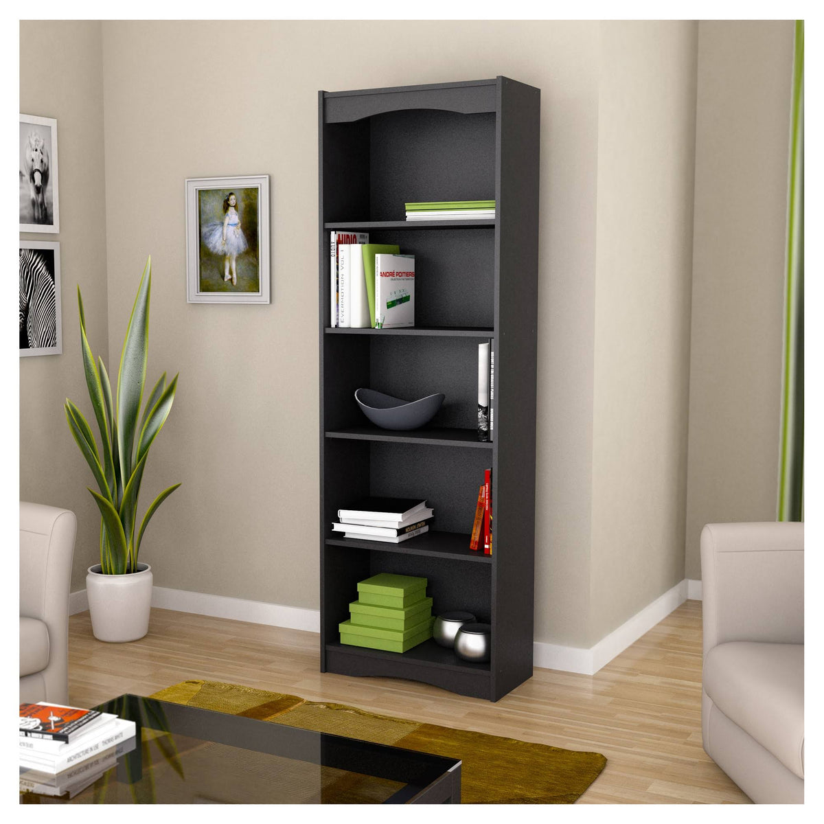 Midnight Black Tall Bookcase D875