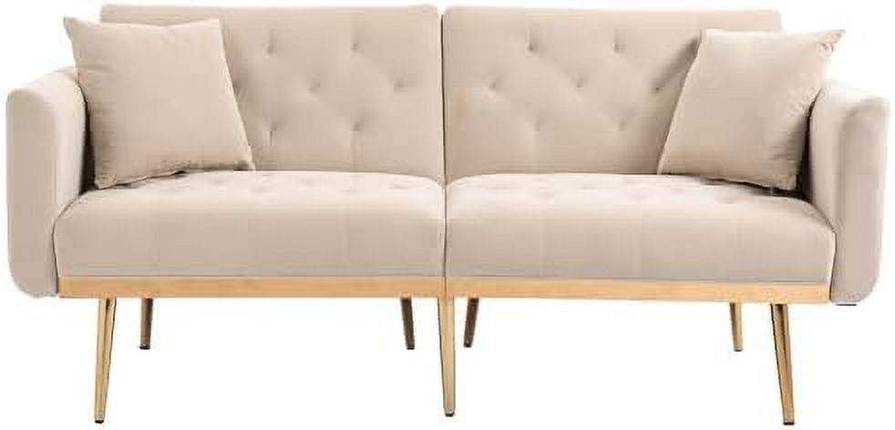 Peach Velvet Loveseat with 7 Gold Metal Legs T422643