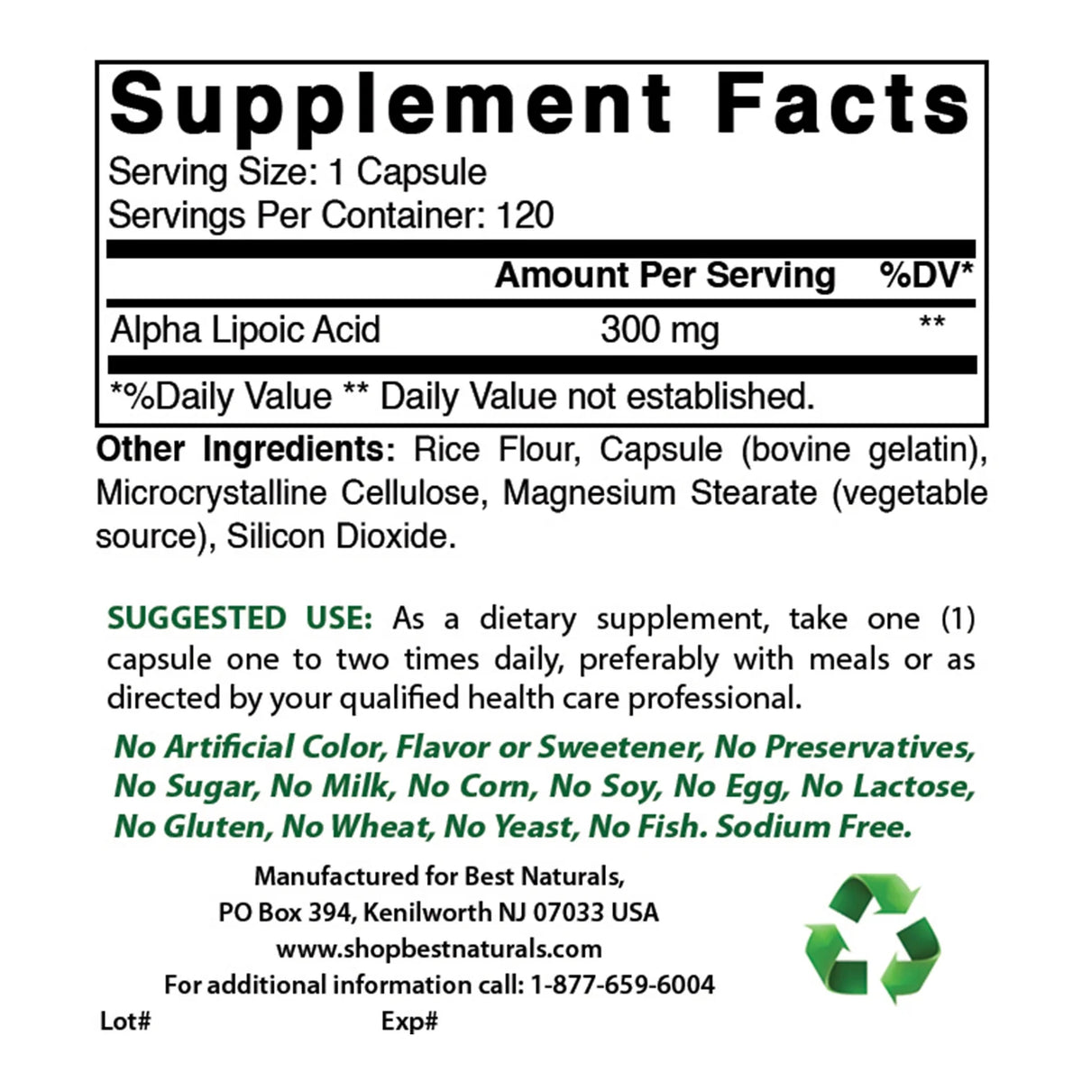 2 Pack Alpha Lipoic Acid 300 mg 120 Capsules S7599
