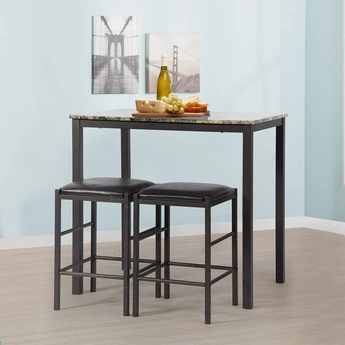 Brown Marble Rectangular Dining Table and Chair for 2 W2312