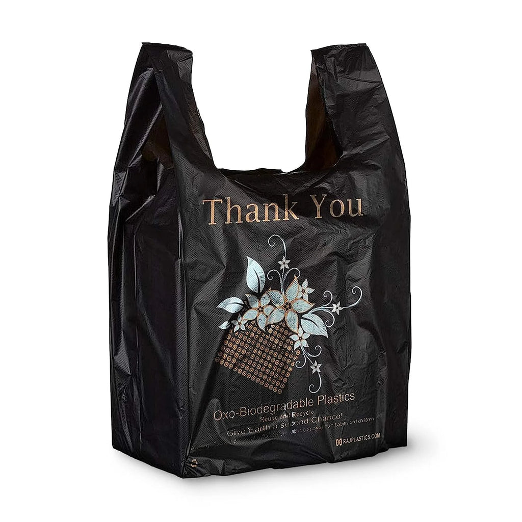 Black 18 Micron Thank You Plastic Bags 10 x 6 x 18 T78150