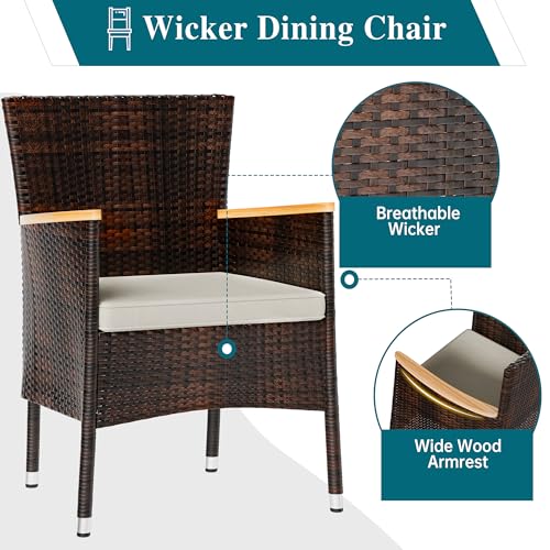 5 Pieces Wicker Patio Dining Set with Wood Table Top X69636