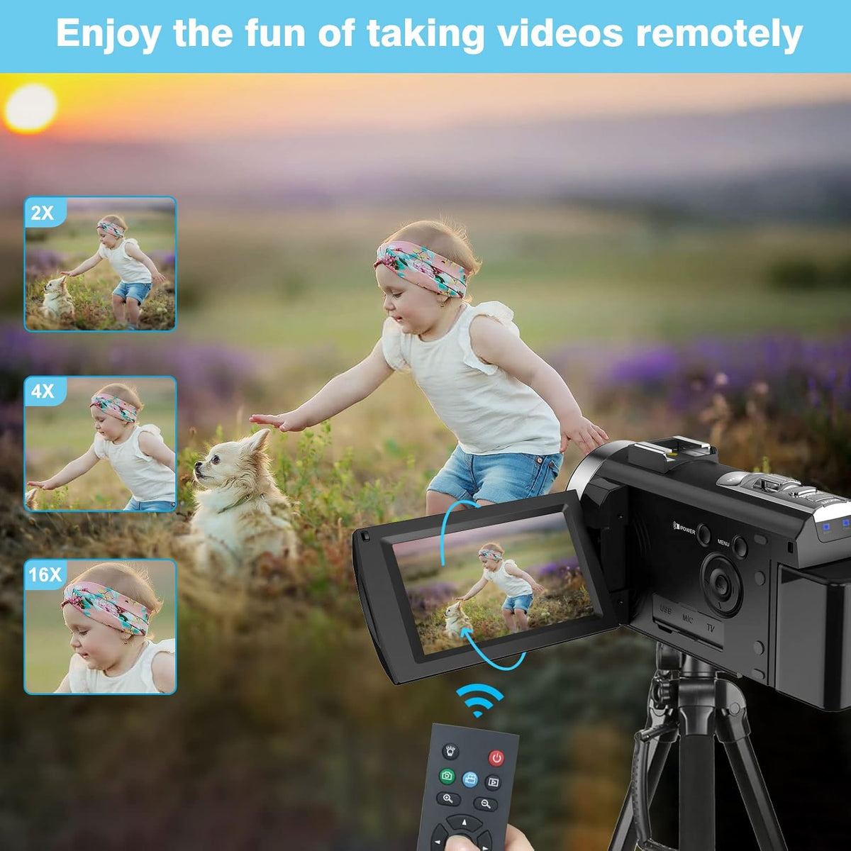 Full HD 1080P 24MP 30FPS 16X Zoom Digital Camera with 3.0 Inch 270° Rotation IPS Screen, Fill Light, Microphone, 2.4G Remote, 2 Batteries N5453