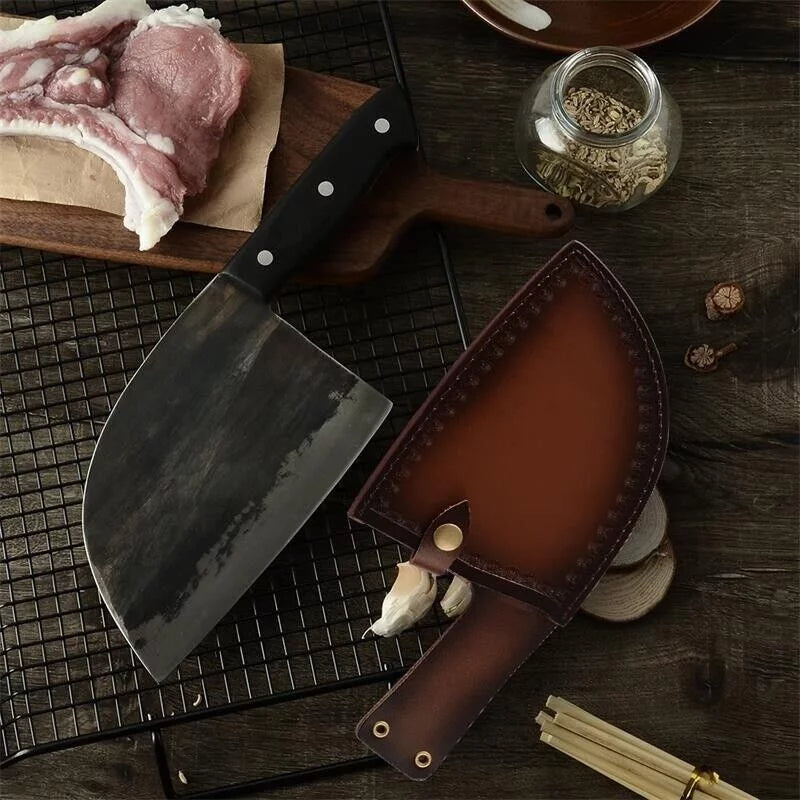 6.5 Inch Forged Chef Butcher Knife with Leather Sheath S38375