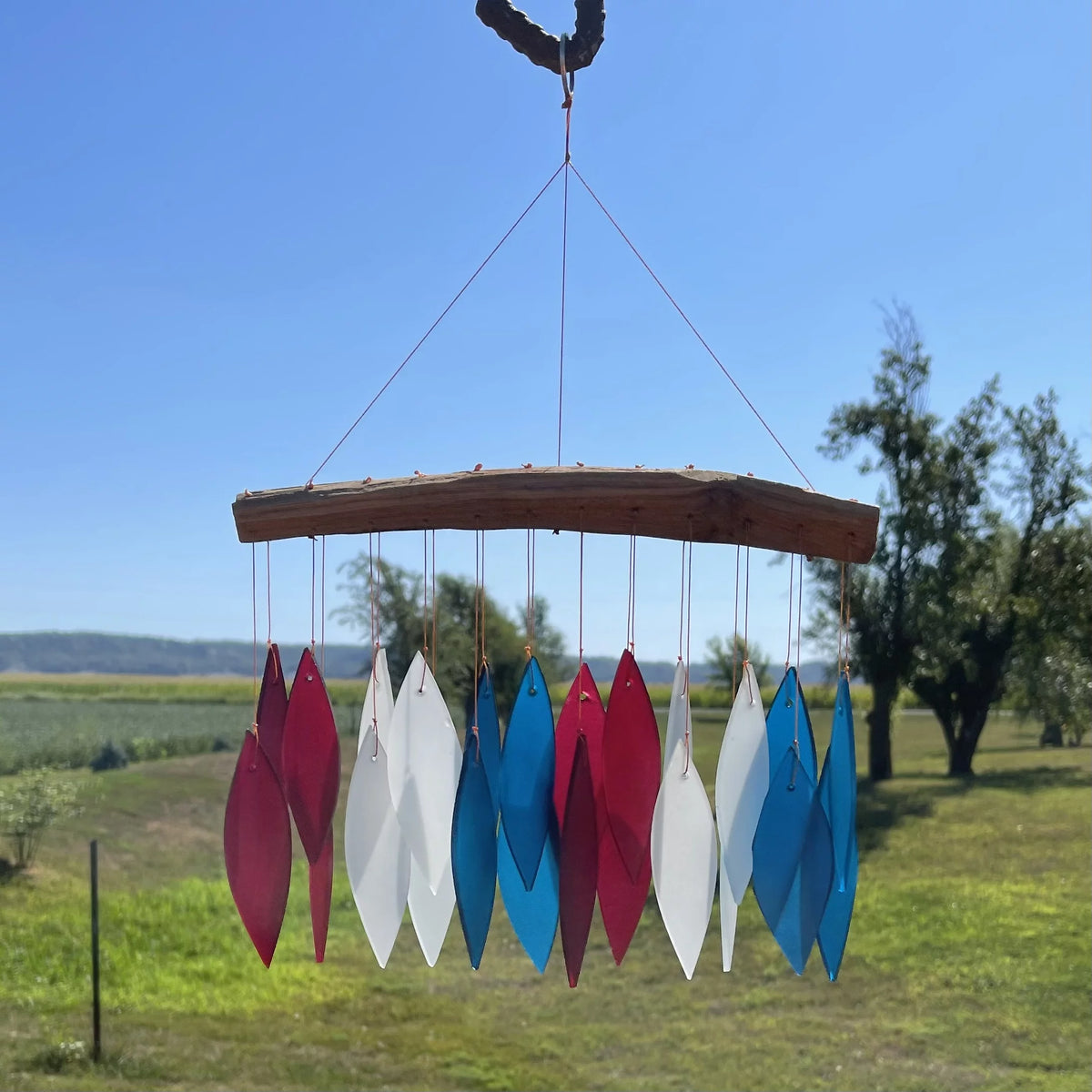 Glass Wind Chime Red White and Blue D225