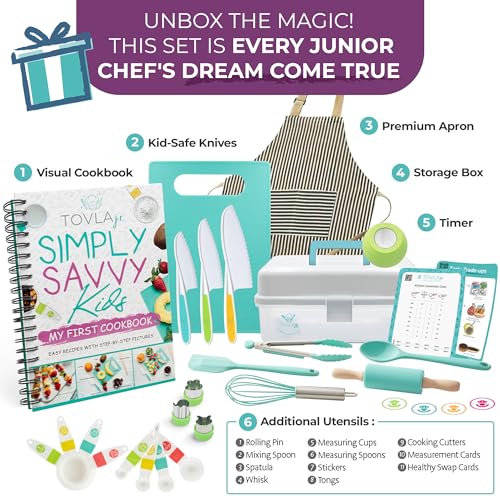 Kids Real Cooking and Baking Set with Knives, Apron, Cookbook, Timer, Storage Case & Tools U8161