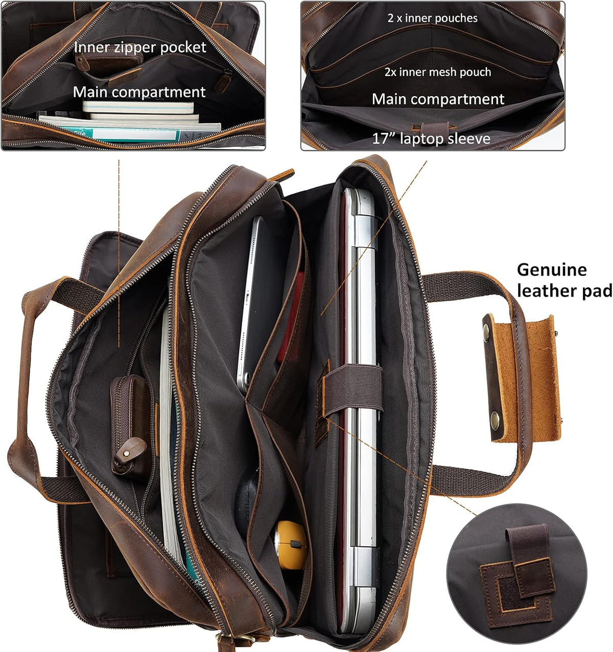Brown Vintage Leather Laptop Briefcase Bag V621011