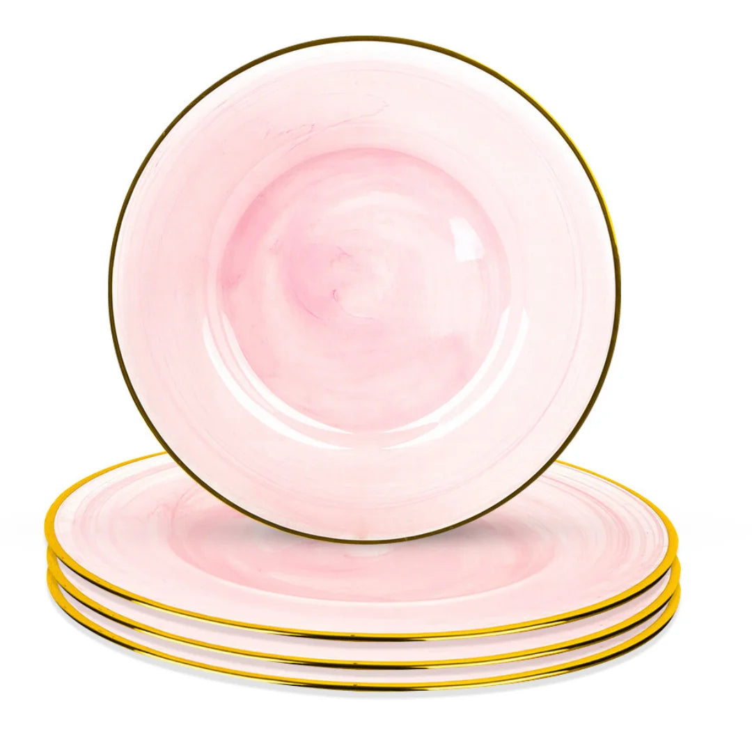 Round 13" Blush Pink Glass Charger Plates Set of 4 K691215