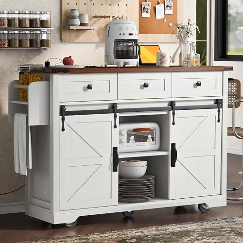 Retro White Kitchen Island on Wheels with Drop Leaf T232