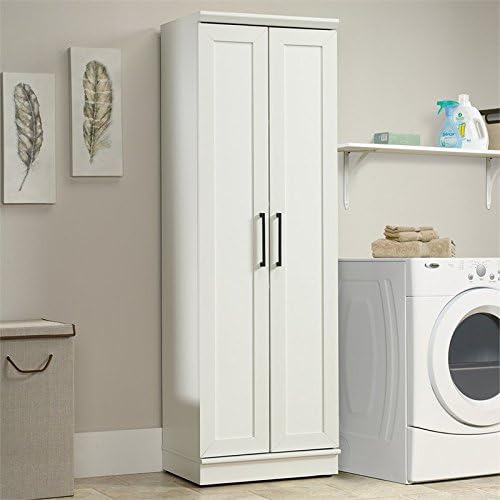 White Storage Cabinet with Door and Shelves L674