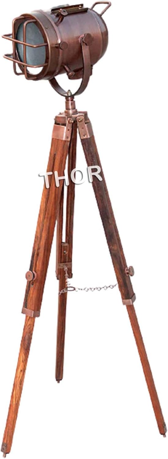 Copper Floor Lamp with Wooden Tripod J120
