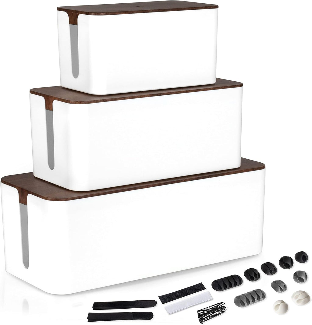 White Cord Organizer with Dark Wood Top, 3 Pack H57556