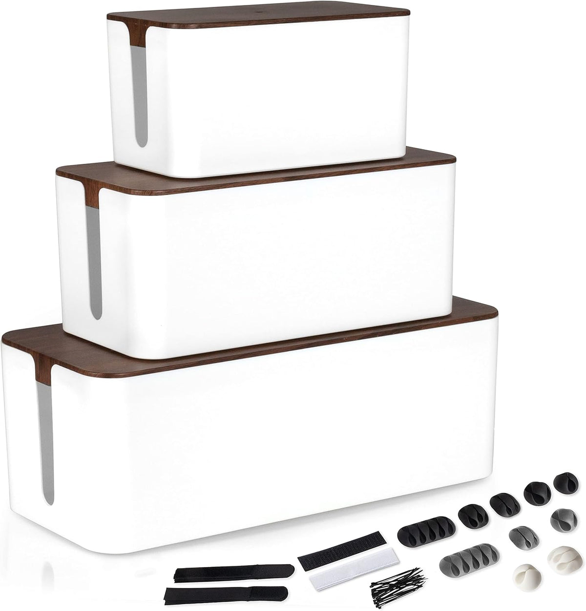 White Cord Organizer with Dark Wood Top, 3 Pack H57556