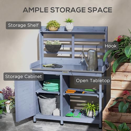 Wooden Potting Bench Table with Storage Cabinet Y6068