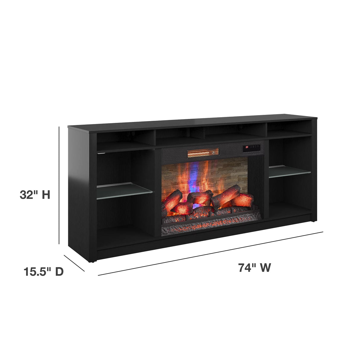 Black TV Stand with Electric Fireplace O172006