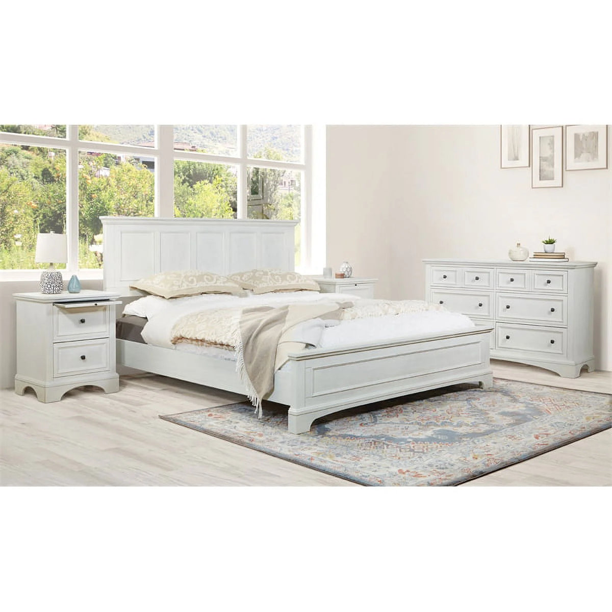 King 4pc. Bedroom Set Rustic White Engineered Wood D814