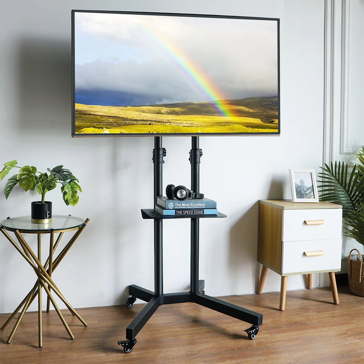 Black Mobile TV Stand Cart on Wheels for 32 to 75 inch TVs A756095
