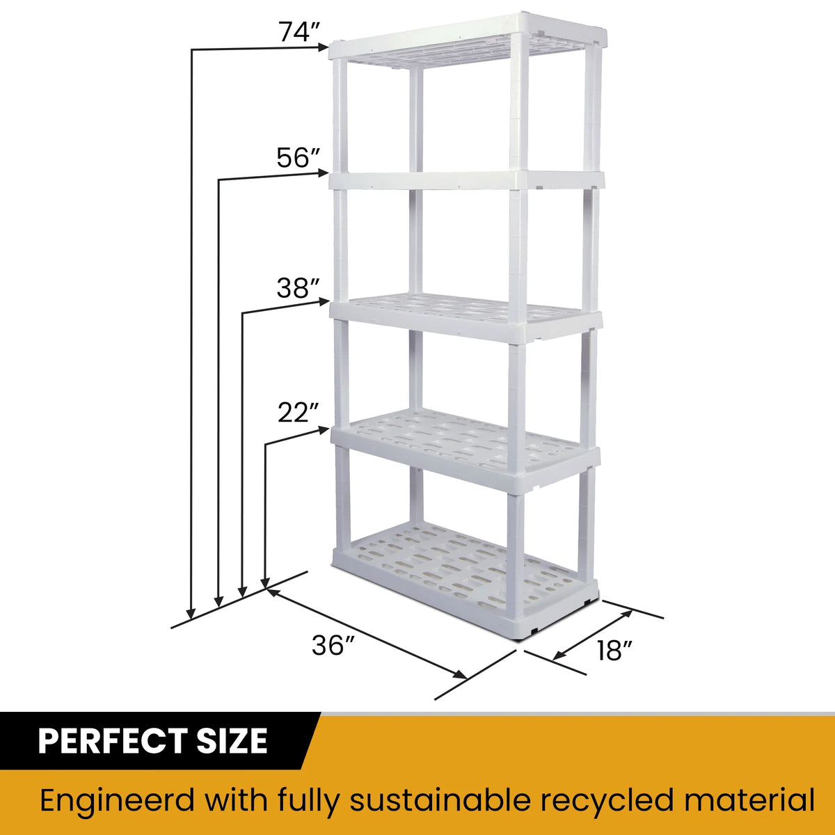 5 Shelf Plastic Shelving, 2 Pack, White, 750 lbs Capacity Q769