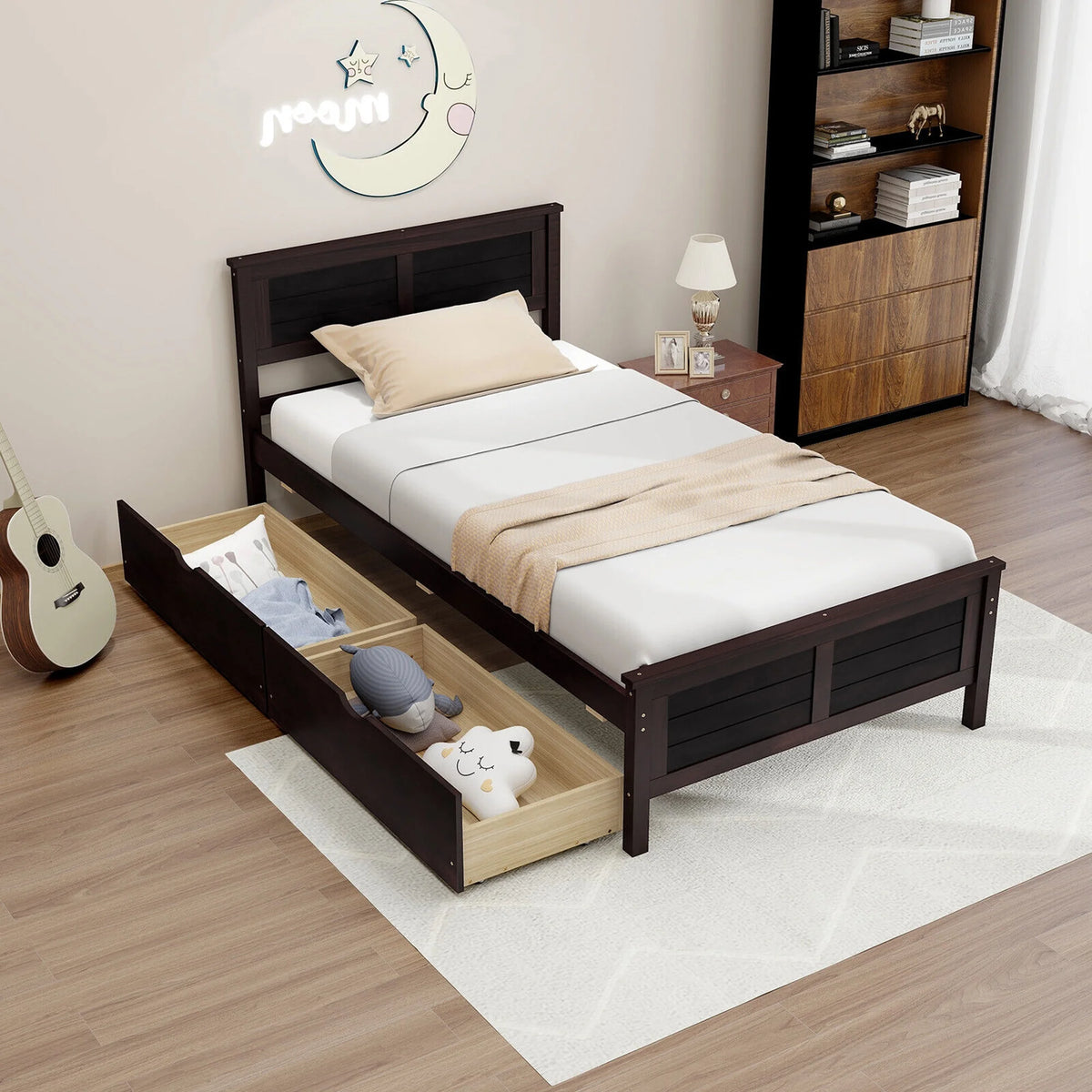 Twin Size Wooden Bed Frame with 2 Storage Drawers L381