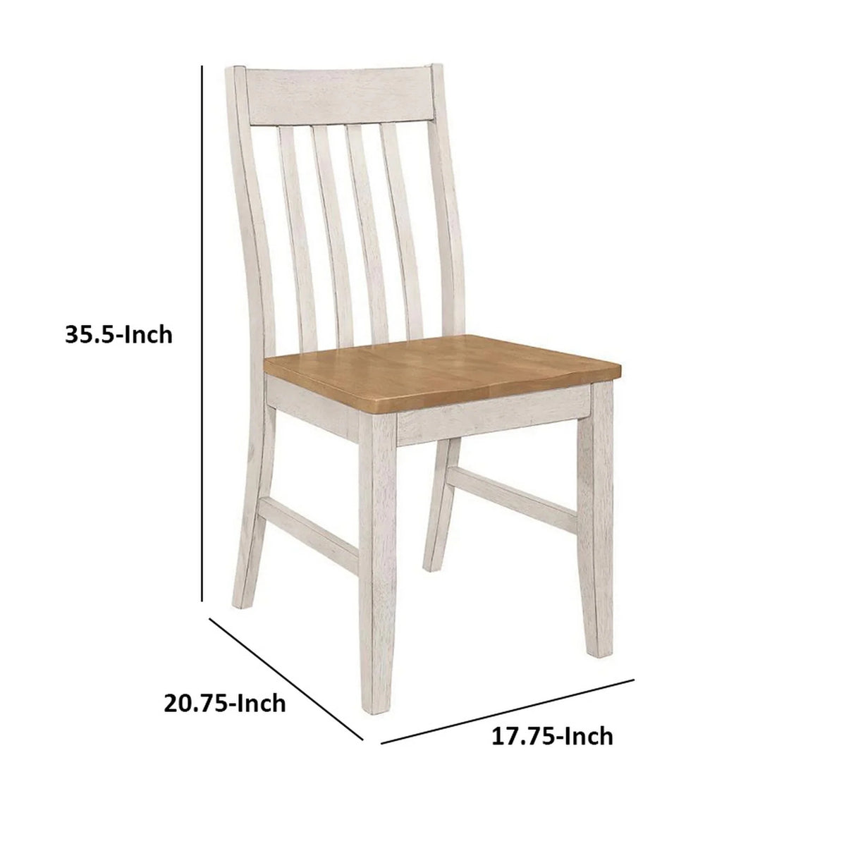 18 Inch Set of 2 Slatted Back Antique White Wood Dining Chair W718