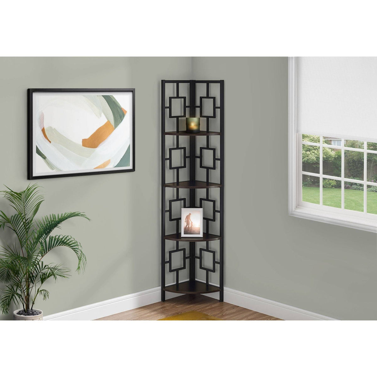 Espresso Black Metal Corner Bookcase B1019