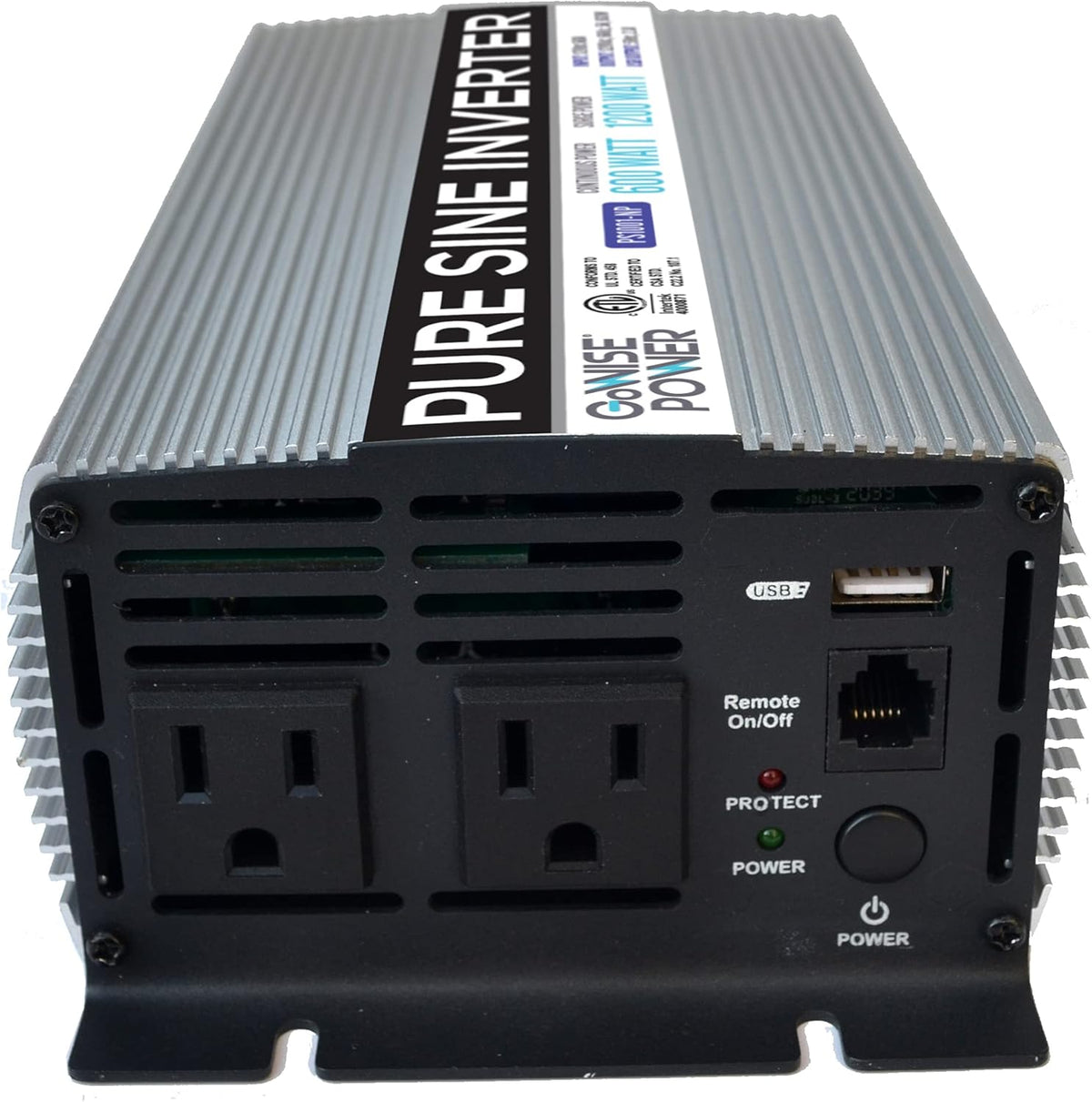 600W Pure Sine Wave Inverter 12V DC to 115V AC with 2 AC Outlets and USB Port U41833