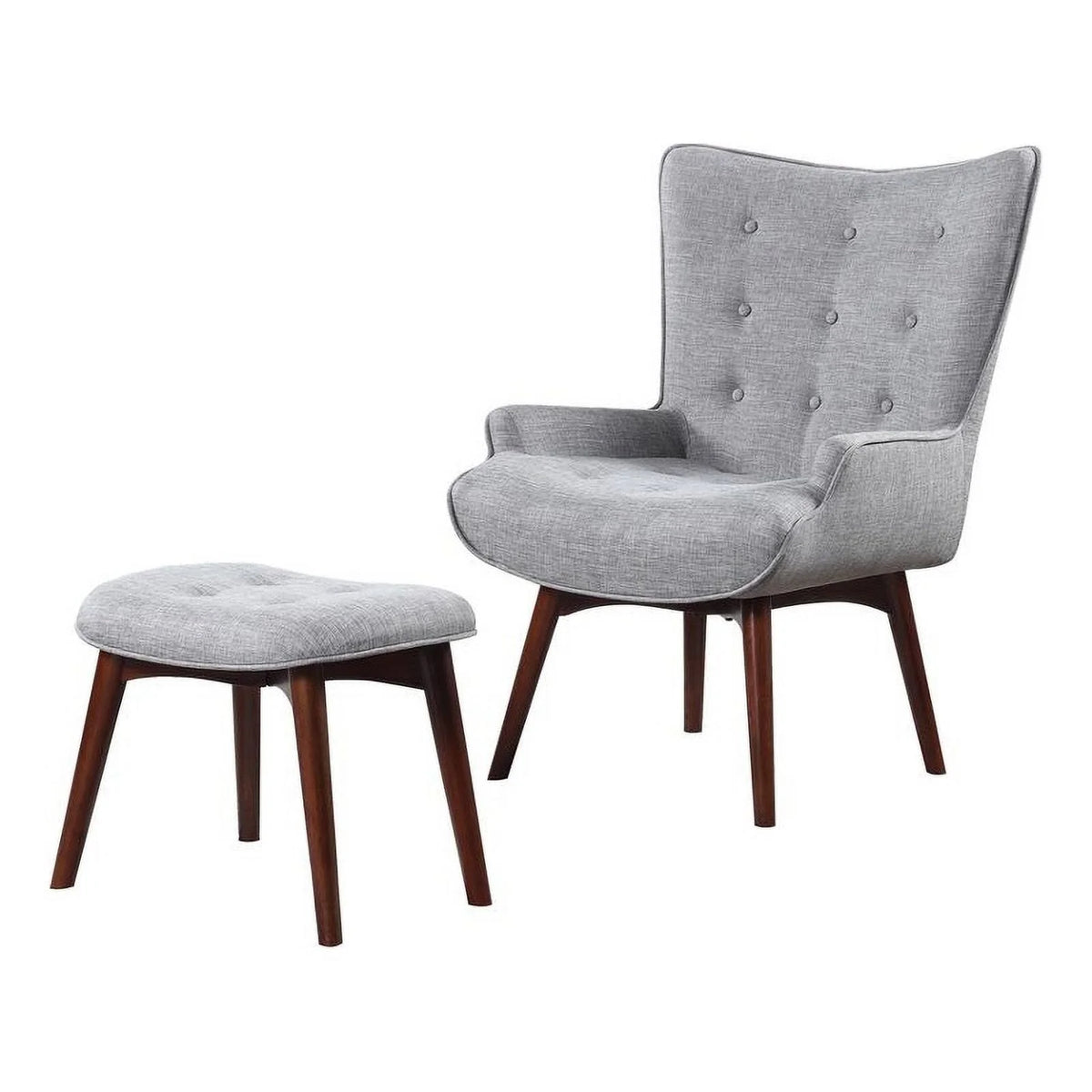 Grey and Brown Upholstered Accent Chair with Ottoman D1617
